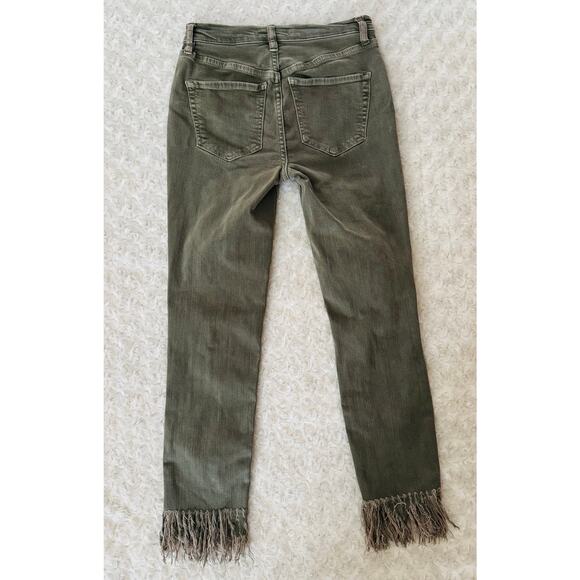 Free People Women Great Heights Fray Fringe Stretchy Cropped Ivy Green Jeans 26 - Picture 5 of 10
